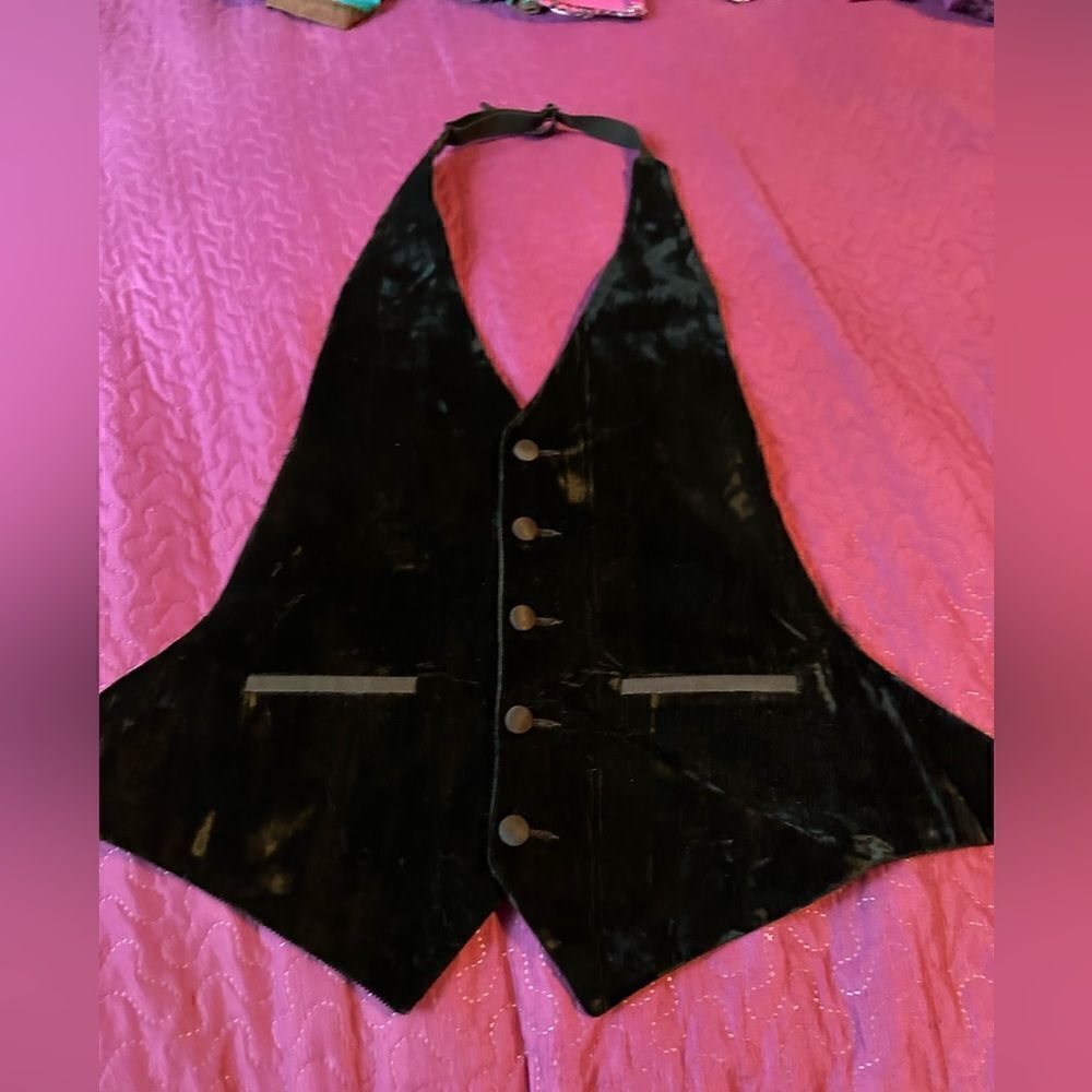 Black velvet tux vest - adjustable- small- med